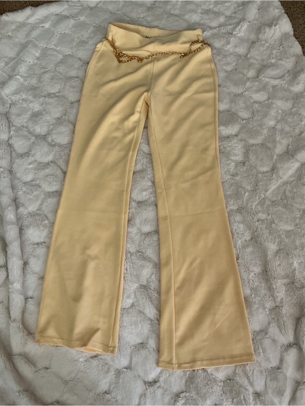 High-Waist YELLOW Flare Pants with Chain Detail